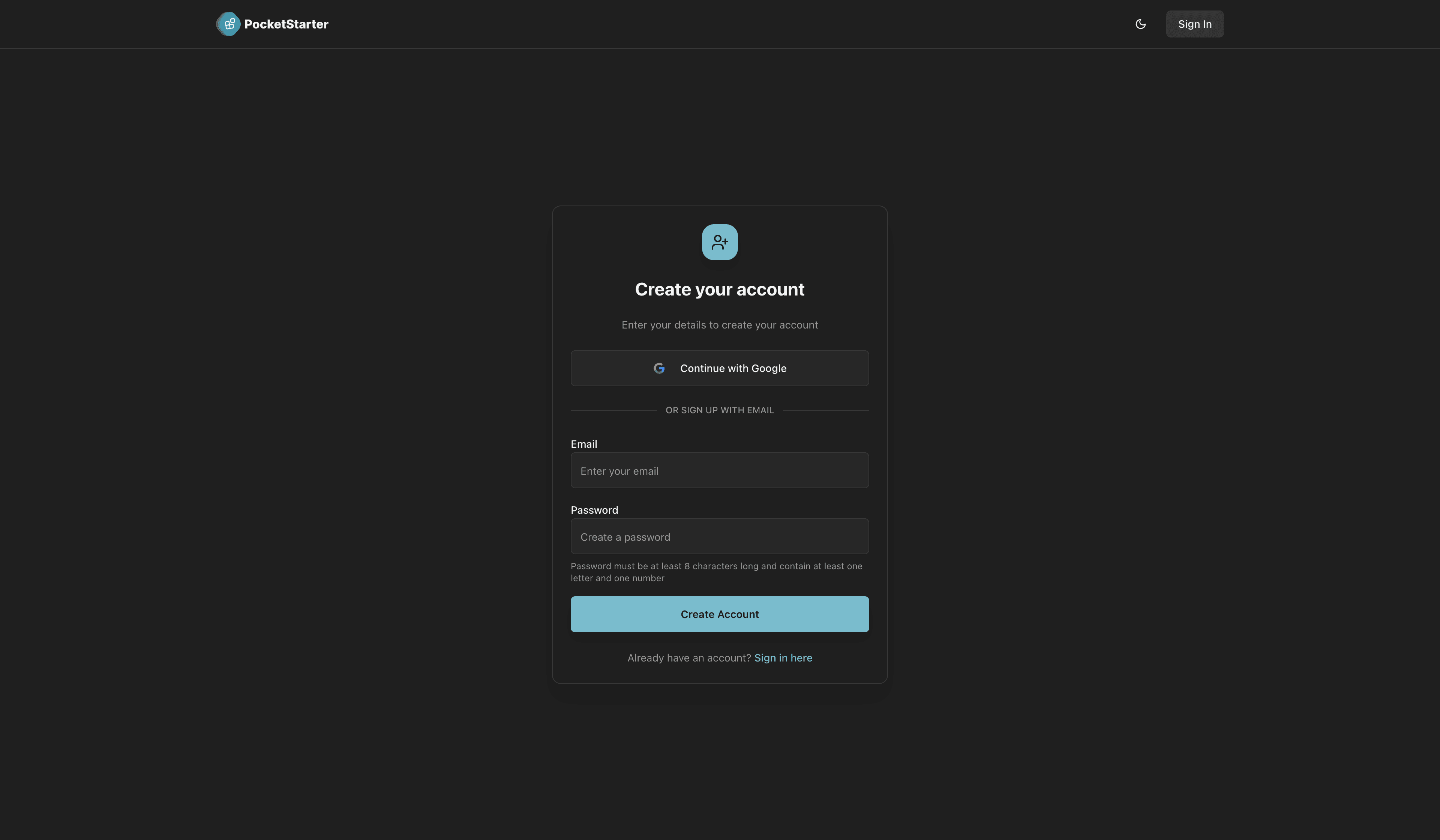 PocketStarter authentication and login system